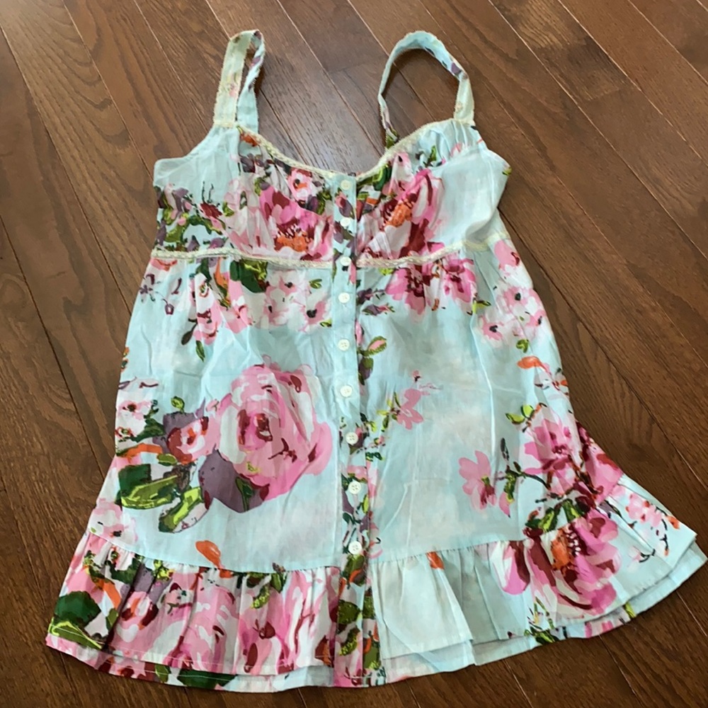 Long floral tank with ruching in bust and lace